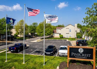 Pinecrest Townhomes Front Sign and Parking